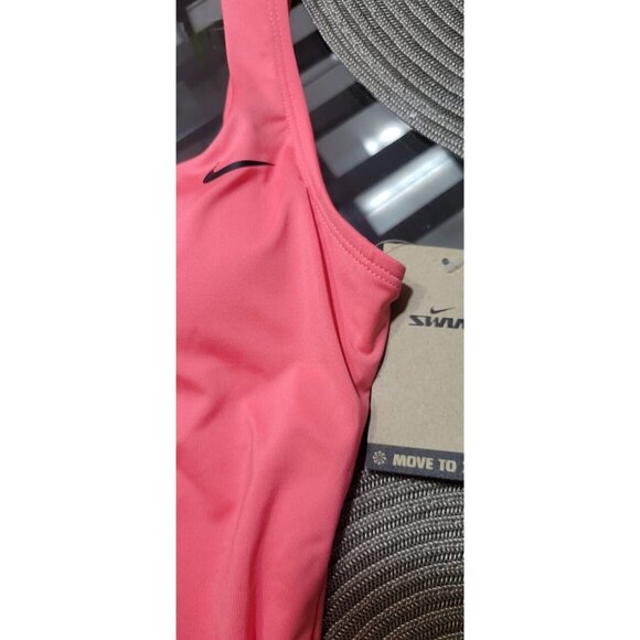 NIKE Essential One Piece Swimsuit Women Small Coral Pink Wide Strap U-Back - Picture 4 of 11